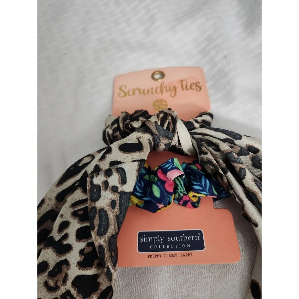 Simply Southern Scrunchy Ties 2 Pack Leopard Scarf Floral Print Hair Accessories
